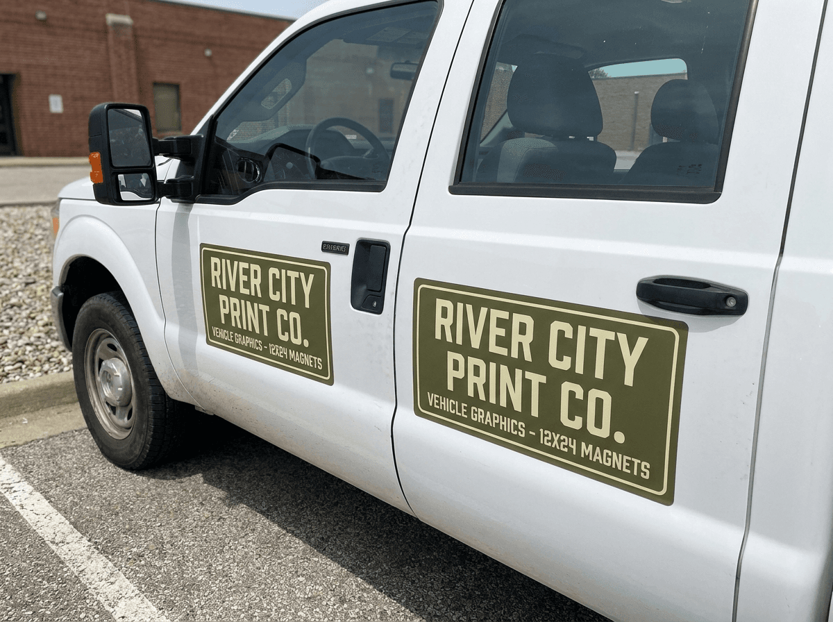 Door magnets on a work truck