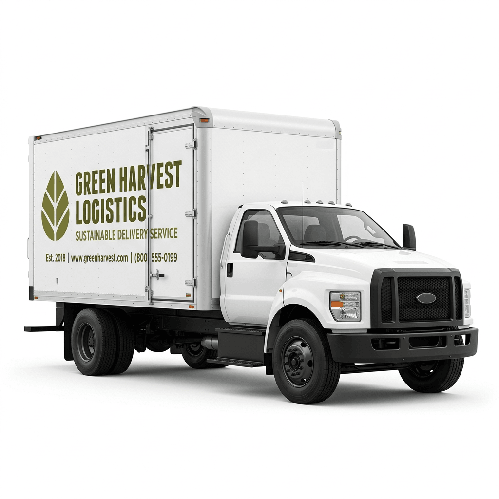Box truck with olive-green fleet graphics