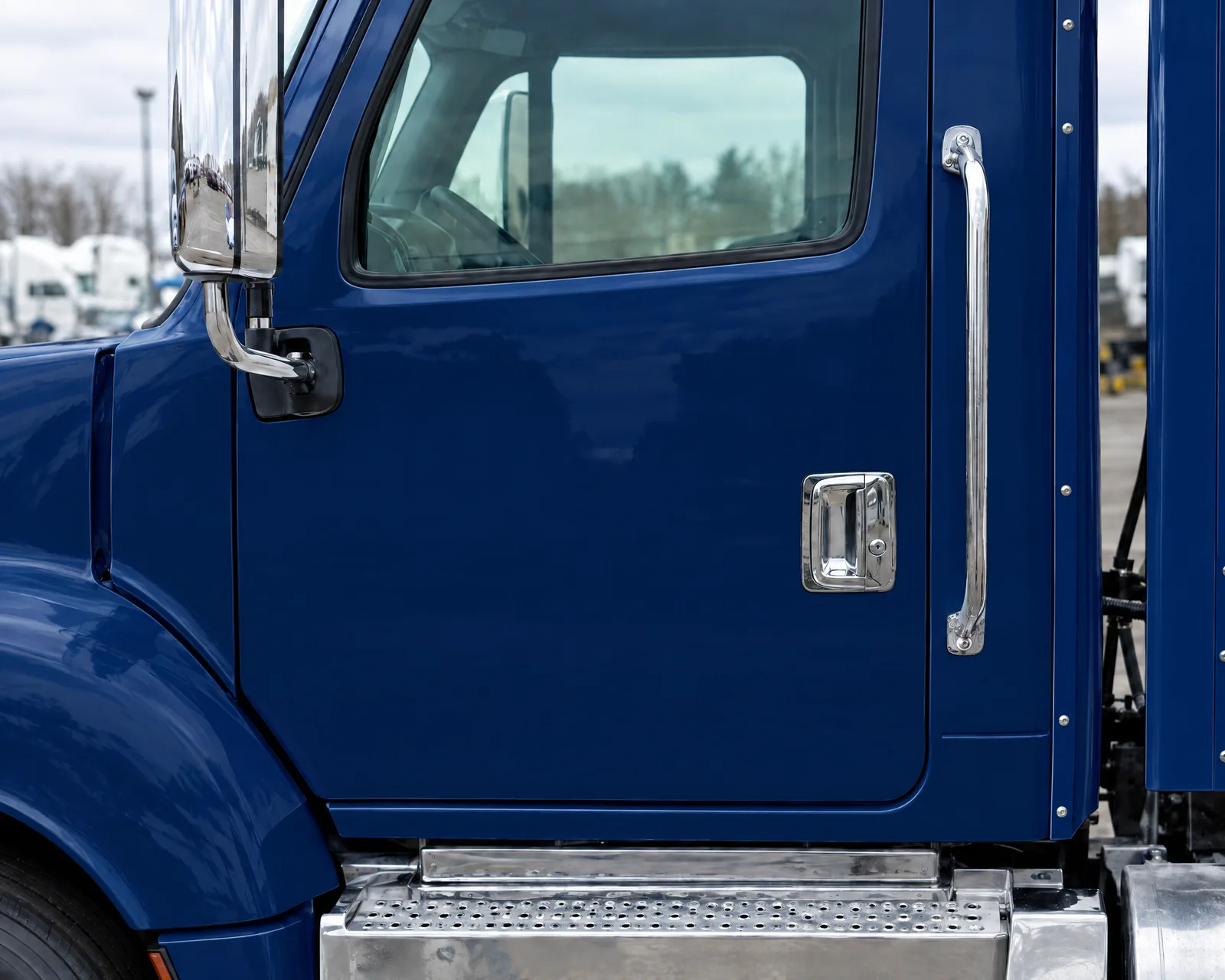 blue semi truck driver door with your USDOT lettering